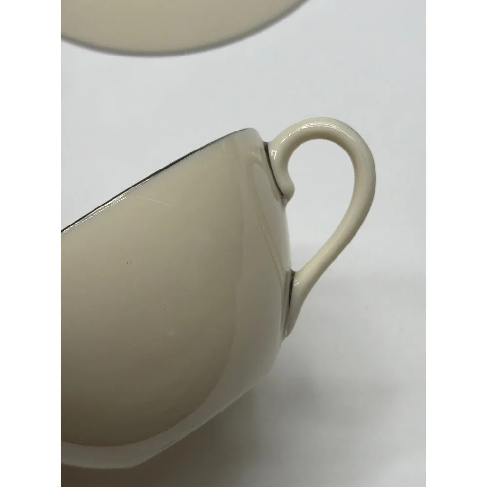 Lenox Olympia Fine China Cup and Saucer Set Cream Silver Rim‎ Made USA X-303P